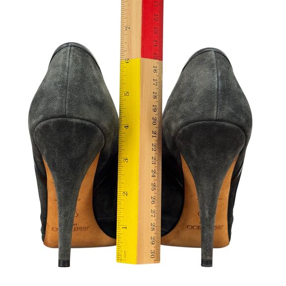 Jimmy Choo Black Pump Hammered Gold Ring SZ 39 Women's Suede Simone Heel Italy - Picture 5 of 10